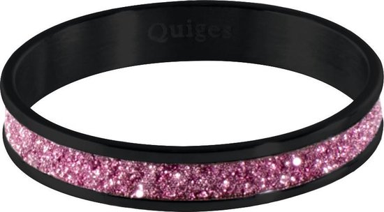 Quiges Stapelring Ring - Vulring Roze Glitter - Dames - RVS zwart