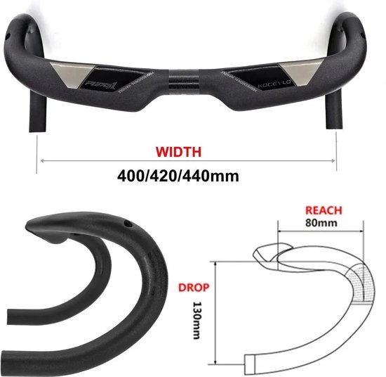 Guidon de vélo de route en fibre de carbone pour guidon de vélo de route, guidon intégré en carbone UD mat 40/42/44 cm, guidon intégré avec potence (420 x 120