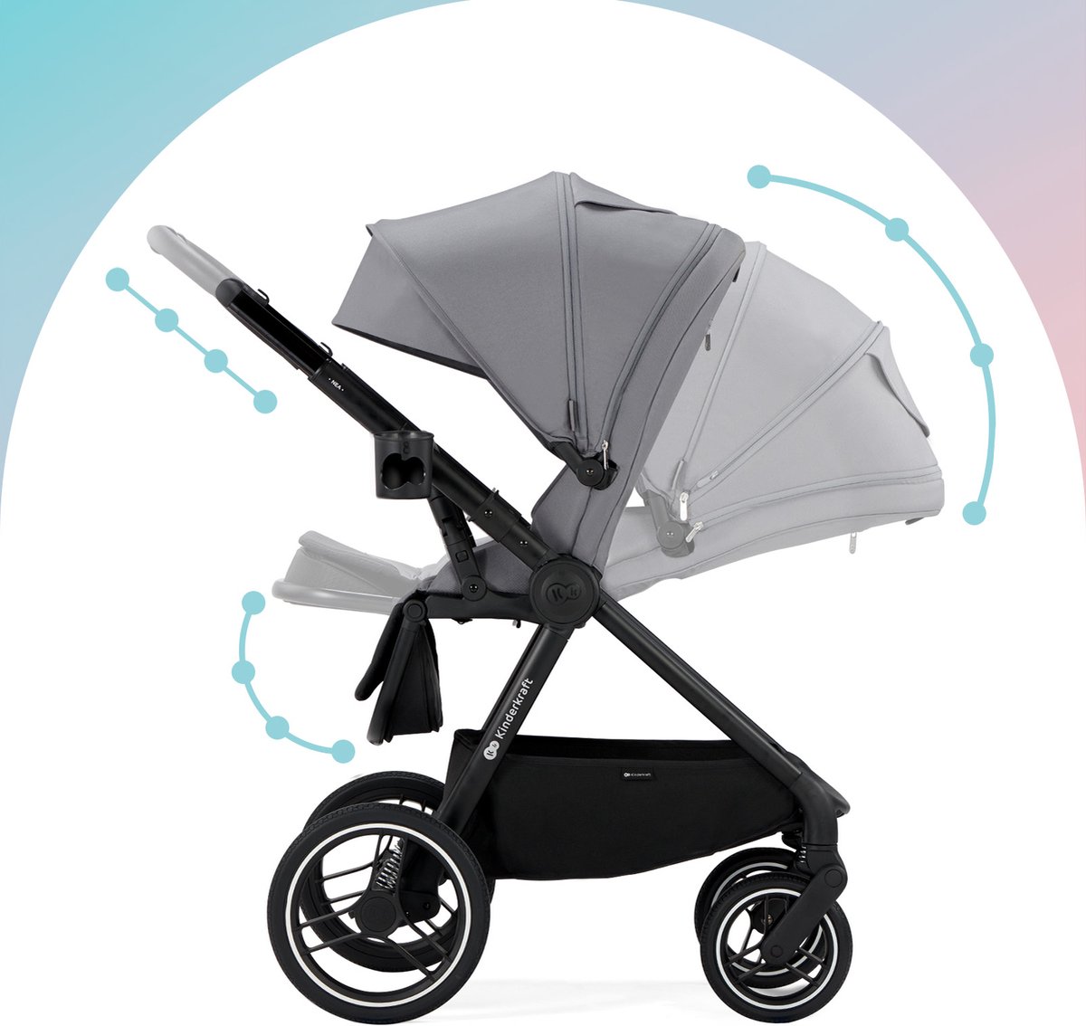 Poussette Kinderkraft NEA 2 – Naissance à 22 Kg – Pliage Une Main, Position Allongée, Grande Capote, Panier 5 Kg – Gris Foncé