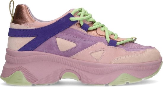 Sacha - Dames - Roze leren platform sneakers met multicolor details - Maat 36