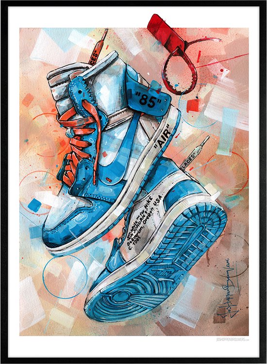 Sneaker print Off White university blue 51x71 cm *ingelijst & gesigneerd