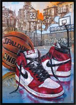 Sneaker print basketball Chicago 51x71 cm *ingelijst & gesigneerd