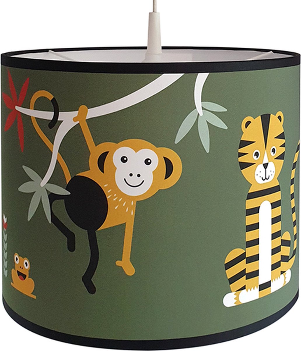 Hanglamp Jungle Aap Tijger Toekan Luiaard olijf groen Verlichting diameter 30cm met pendel voor kinderkamer