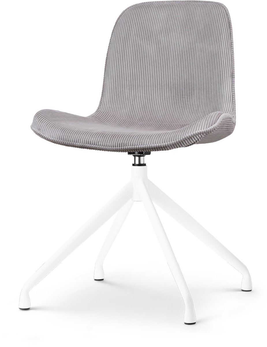 Nolon Nola-Fé Eetkamerstoel Draaibaar Ribstof Warm Grijs - Stof - Wit Metalen Onderstel Rib - Warmgrijs - Wit onderstel