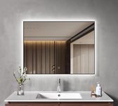 LOMAZOO Badkamerspiegel met Verlichting - Spiegel met Verlichting - Spiegel Zwart- Badkamer spiegel - 80 x 60 cm - Rechthoek [LYON]
