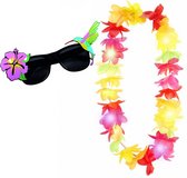 Tropical Hawaii party verkleed accessoires set - zomer thema zonnebril - bloemenkrans LED lampjes - voor dames