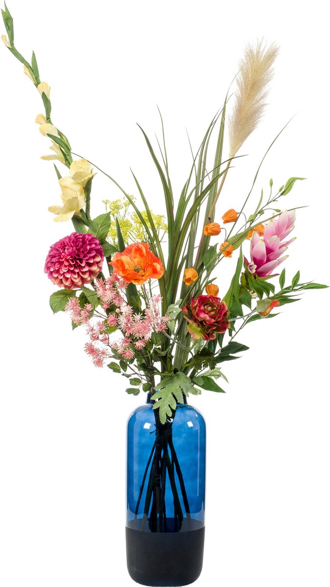 Emerald - Boeket XL Flower Power - 95cm hoog - Fuchsia - 11 stelen - Kunstboeket - Zijde boeket