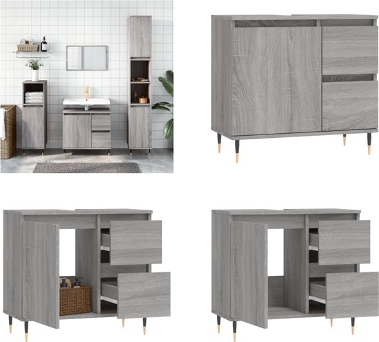 vidaXL Badkamerkast Zwart Eiken 30x30x190 cm Bewerkt Hout