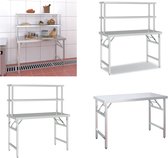 vidaXL Table de travail de cuisine avec étagère supérieure 120x60x145 cm Acier inoxydable - Table de travail - Tables de travail - Table de cuisine - Établi