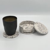 Dearest Candles - set onderzetters - handgemaakt - ecologische jesmonite - set van 4 onderzetters - zwart marmer - uniek - in houder - decoratie