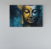 Canvas Schilderij - Boeddha - Standbeeld - Wanddecoratie - 90x60x2 cm