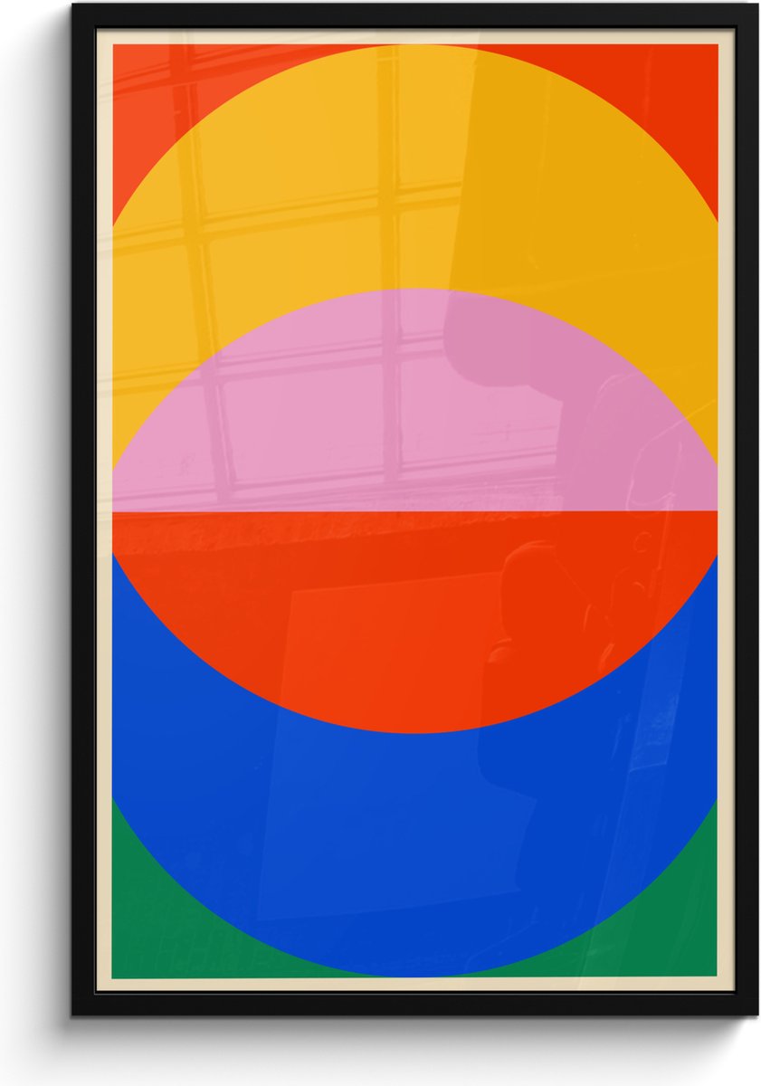 FrameYourWall Poster in lijst - Fotolijst 60x90 cm - Posters - Bauhaus - Modern - Abstract - Retro - Kunst - Posterlijst zwart - Decoratie - Wanddecoratie woonkamer - Muurdecoratie slaapkamer Kleurrijk