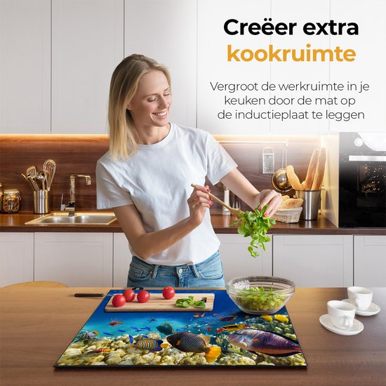 Chefcare Inductie Beschermer Vissen in de Oceaan met Koralen - 60x50 cm - Afdekplaat Inductie - Kookplaat Beschermer - Inductie Mat