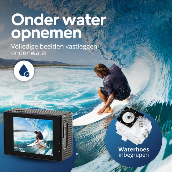 Nilox, Action Cam XShot, actiecamera, resolutie 12 MP, lcd-scherm van 5,1 cm, wifi-verbinding, waterdicht tot 30 m, met beschermhoes, accu 900 mAh
