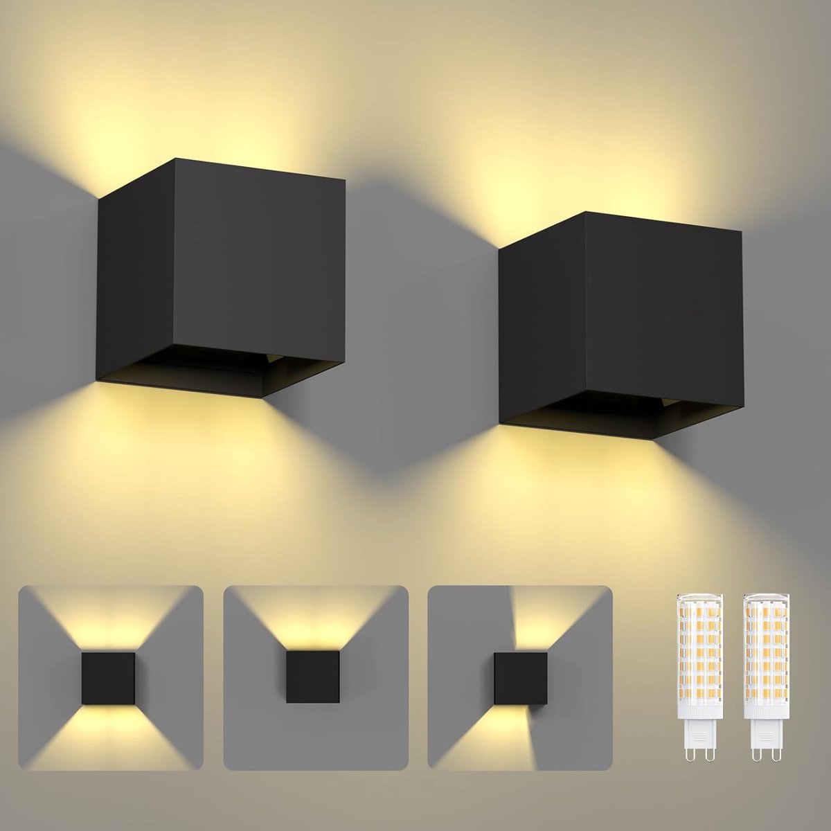 Moderne Oplaadbare Buiten Wandlamp IP65 Waterdicht met GU10 LED - 2 Stuks Zwart voor Veran