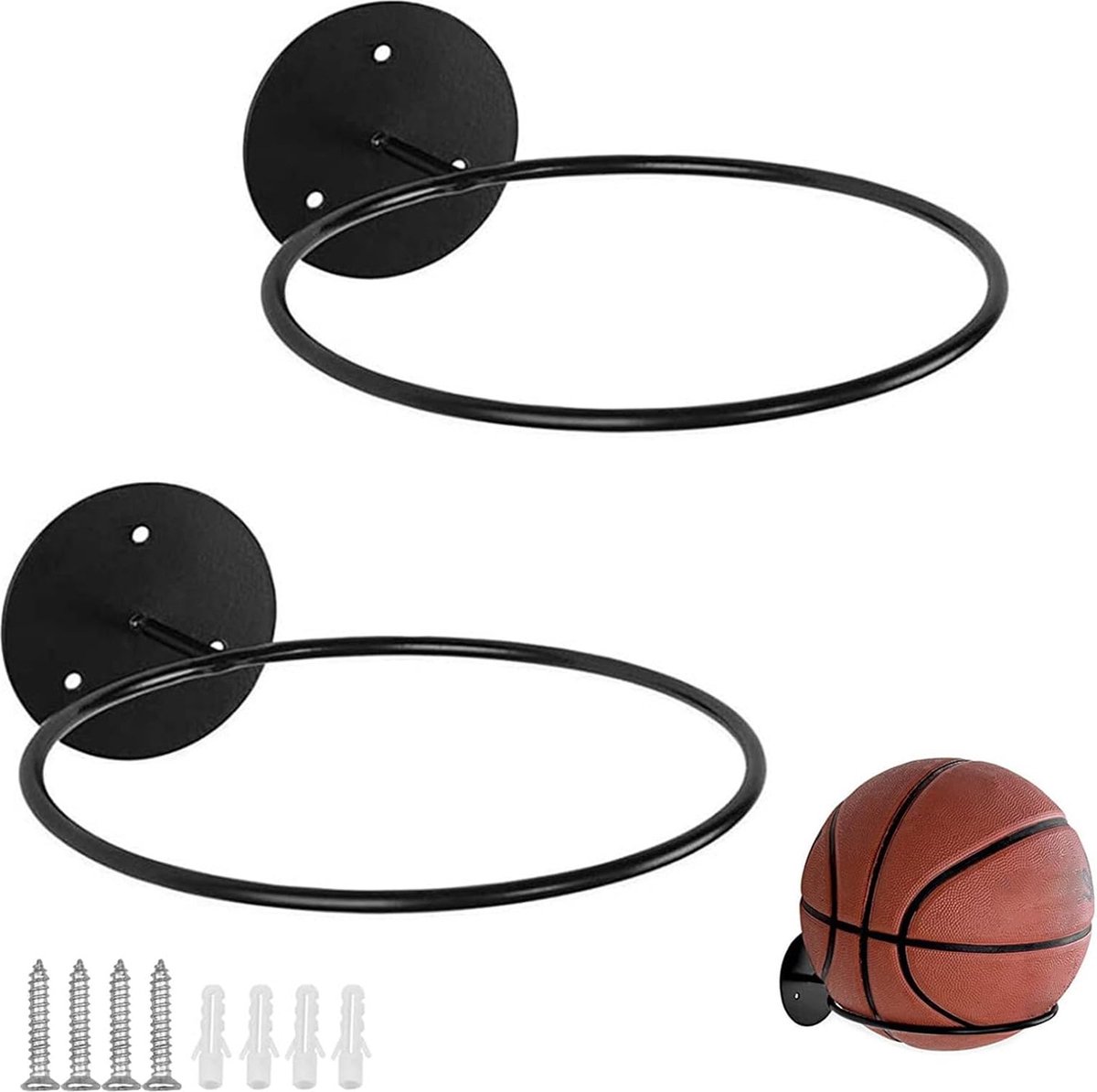 SANLIUBA Balhouder voor aan de muur, opvouwbaar, 5-delig balwandrek met schroeven, voetbal-sportrek, wandrek voor basketbal, voetbal en volleybal, voor opslag en presentatie, 10 cm