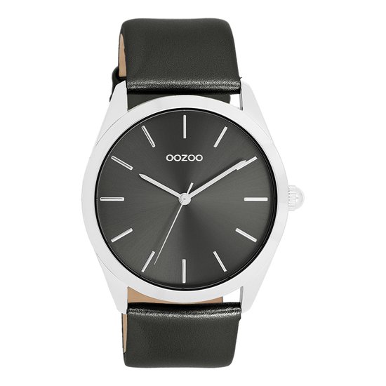 Zilverkleurige OOZOO horloge met zwarte leren band - C11338
