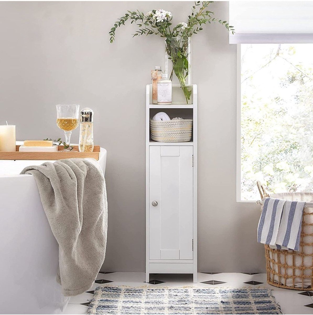 VASAGLE - Toiletkast - Badkamerkast - smal model - hoogte 80 cm - breedte 18 cm - Wit