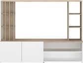 Mur TV avec rangements - Naturel et blanc - GORBELLA L 183,7 cm x H 137,7 cm x P 39,8 cm