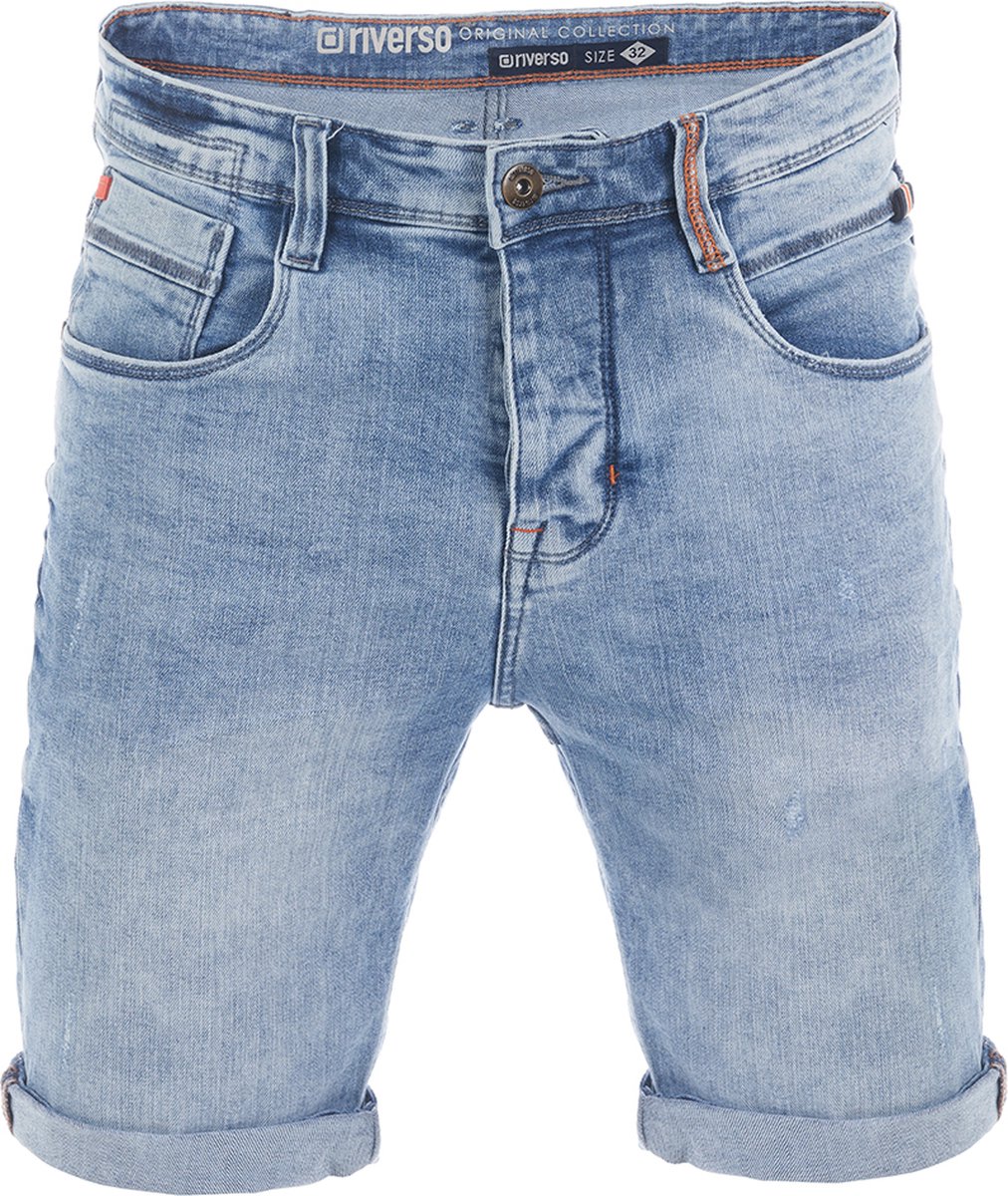 riverso Heren Short Broeken RIVTom regular/straight Fit Blauw W 33 Volwassenen Stretch Jeans Korte Broek