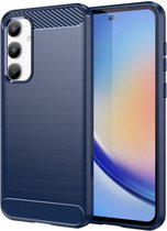 Geborsteld TPU Hoesje Geschikt voor Samsung Galaxy A35 | Beschermhoes | Back Cover | Flexibel TPU | Stijlvol Carbon | Dun | Blauw
