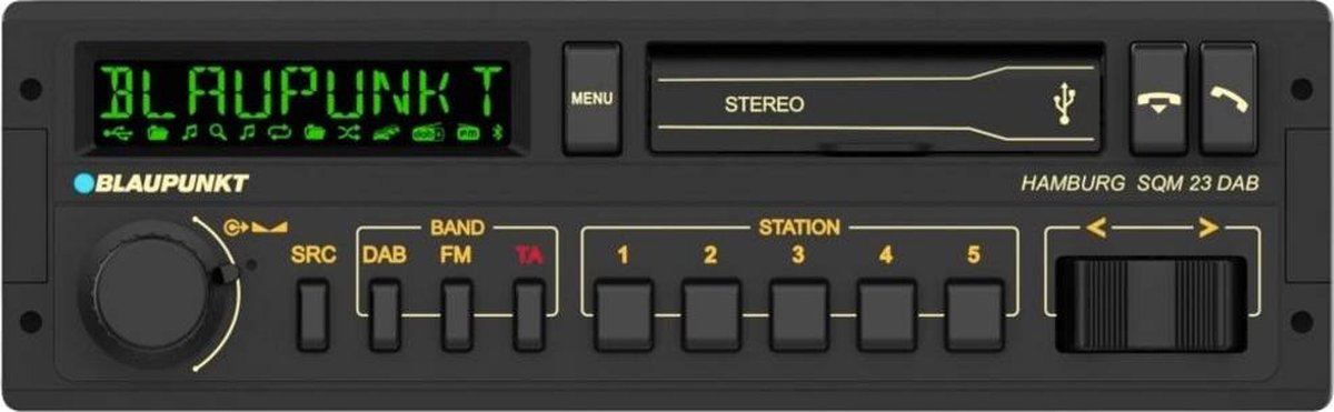 Blaupunkt Hamburg SQM 23 DAB Autoradio enkel DIN DAB+ tuner, Retrodesign, Aansluiting voor stuurbediening, Bluetooth handsfree
