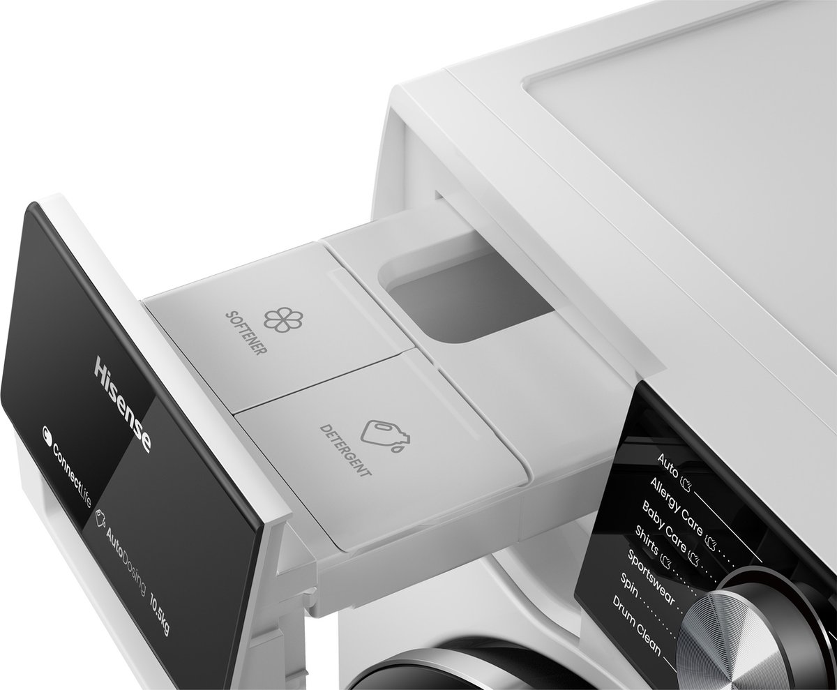 Hisense 5S Serie WF5S1045BW - Wasmachine met Energielabel A - 10,5kg - Auto dosing - 72dB (A) - Steam Wash -1400 toeren - Power Wash 49' - Connectlife — afbeelding 5