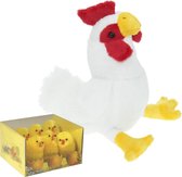 Pluche kip knuffel - 20 cm - multi kleuren - met 6x gele kuikens van 5 cm - kippen familie - Pasen decoratie/versiering