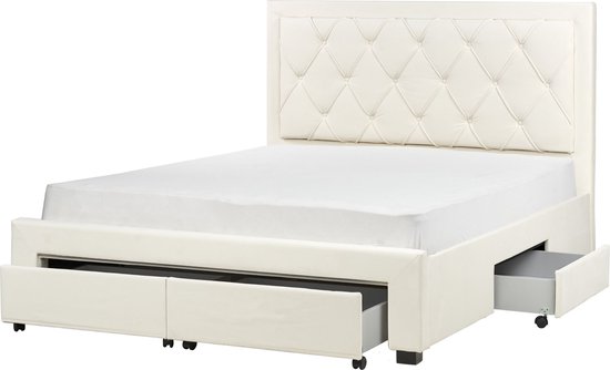 LIEVIN - Bed met opbergruimte - Crème - 160 x 200 cm - Fluweel