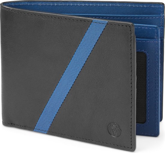 Portefeuille en cuir noir et bleu anti-RFID Lind