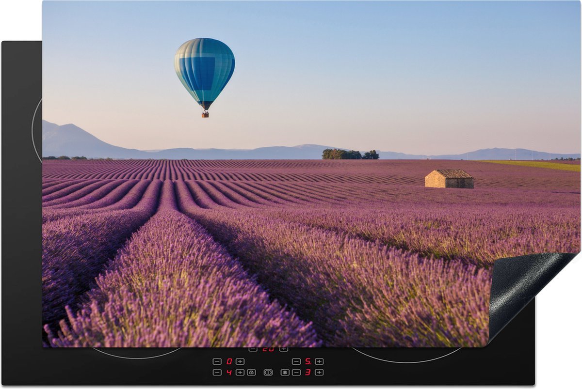 KitchenYeah® Inductie beschermer 81x52 cm - Luchtballon - Bloemen - Lavendel - Kookplaataccessoires - Afdekplaat voor kookplaat - Inductiebeschermer - Inductiemat - Inductieplaat mat
