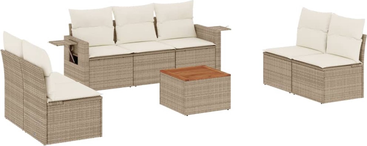 vidaXL 8-delige - Loungeset - met - kussens - poly - rattan - beige