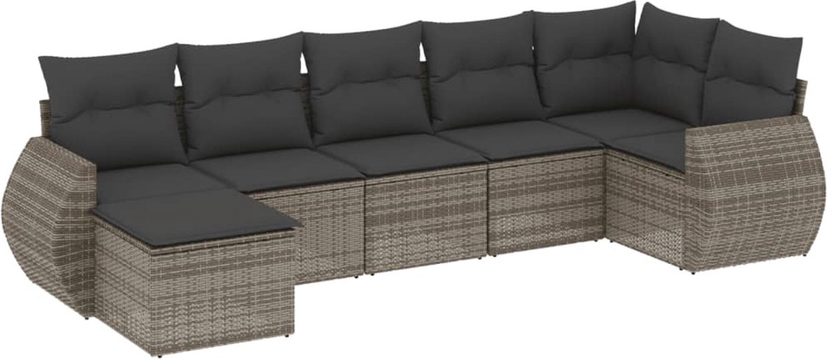 vidaXL 7-delige - Loungeset - met - kussens - poly - rattan - grijs