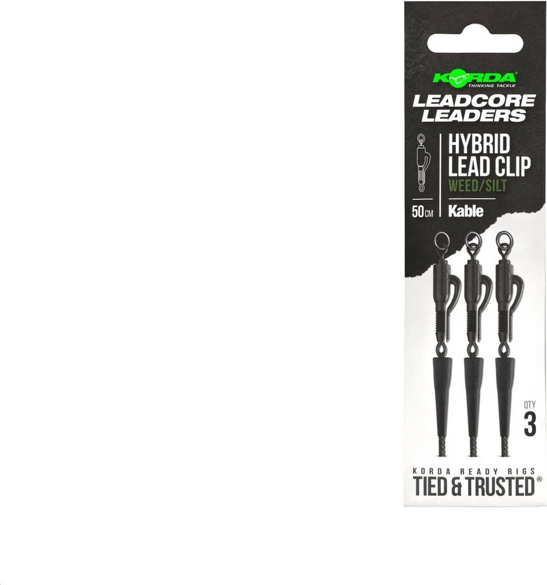 Korda Leadcore Leaders 50cm Hybrid Leadclip (3 pcs) - Kleur : Weed