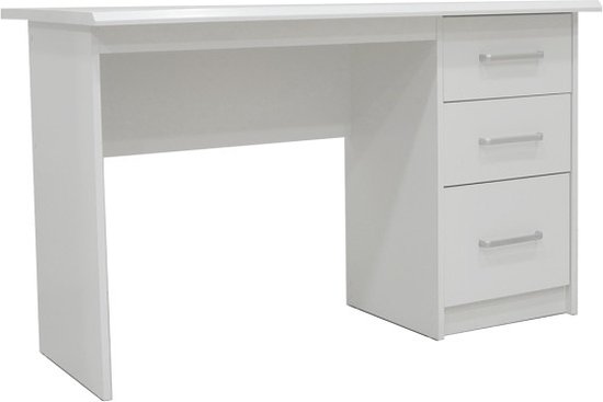 Table de bureau 'Mateo' 3 tiroirs Wit, Structure, Décor Wit