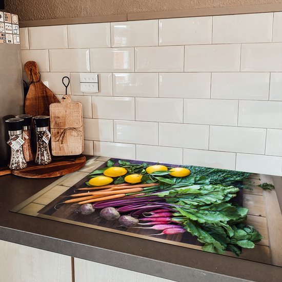 KitchenYeah® Inductie beschermer 81.6x52.7 cm - Groente - Fruit - Houten kist - Kookplaataccessoires - Afdekplaat voor kookplaat - Inductiebeschermer - Inductiemat - Inductieplaat mat