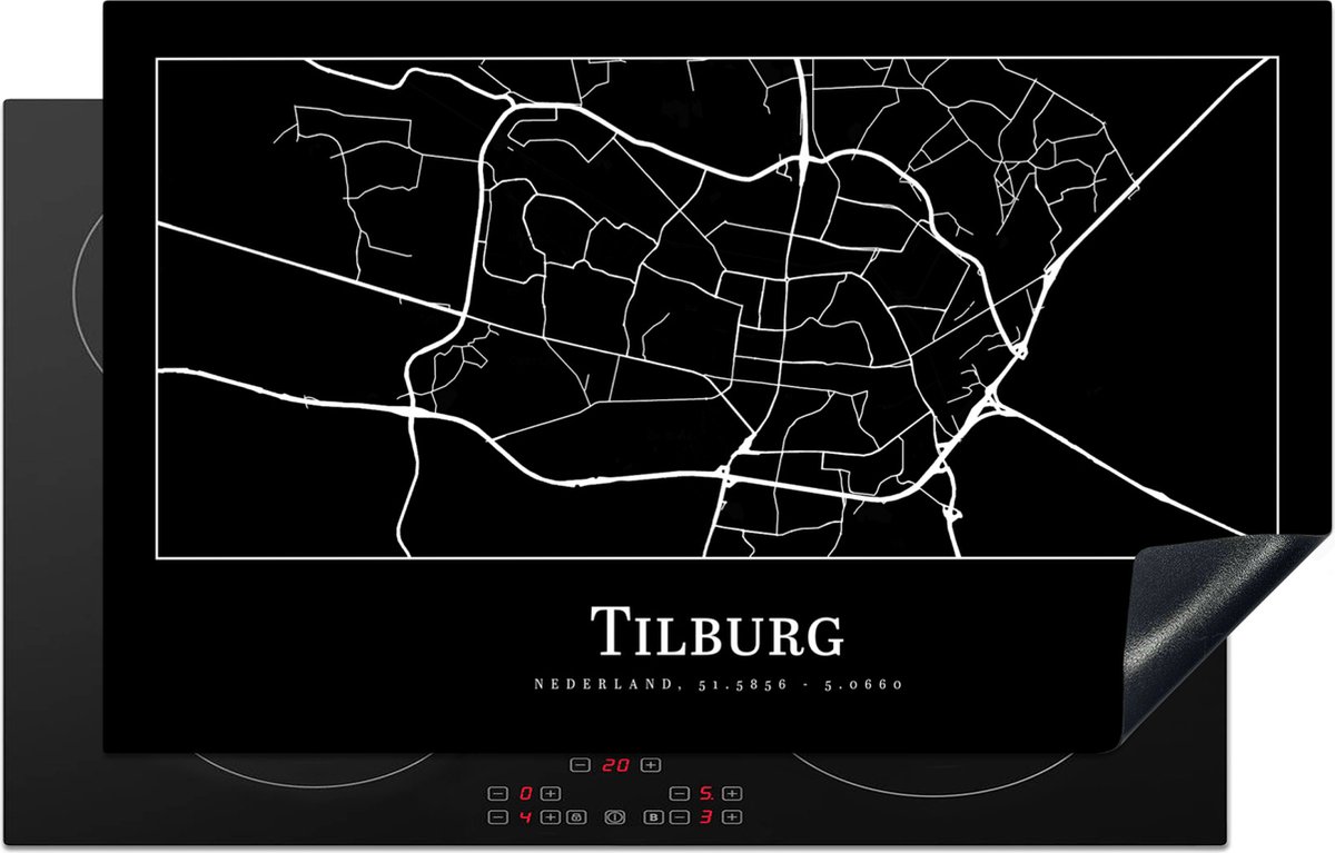 KitchenYeah® Inductie beschermer 83x51.5 cm - Stadskaart - Tilburg - Plattegrond - Kaart - Kookplaataccessoires - Afdekplaat voor kookplaat - Inductiebeschermer - Inductiemat - Inductieplaat mat