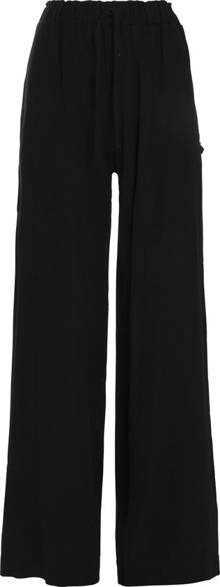 Knit Factory Fern Broek - Dames broek - Dames pantalon - Pantalon met steekzakken - Lange broek - Zacht en luchtig 78% viscose en 22% linnen - Zomerbroek - Zomer pantalon - Wijde broek - Zwart - 40/42