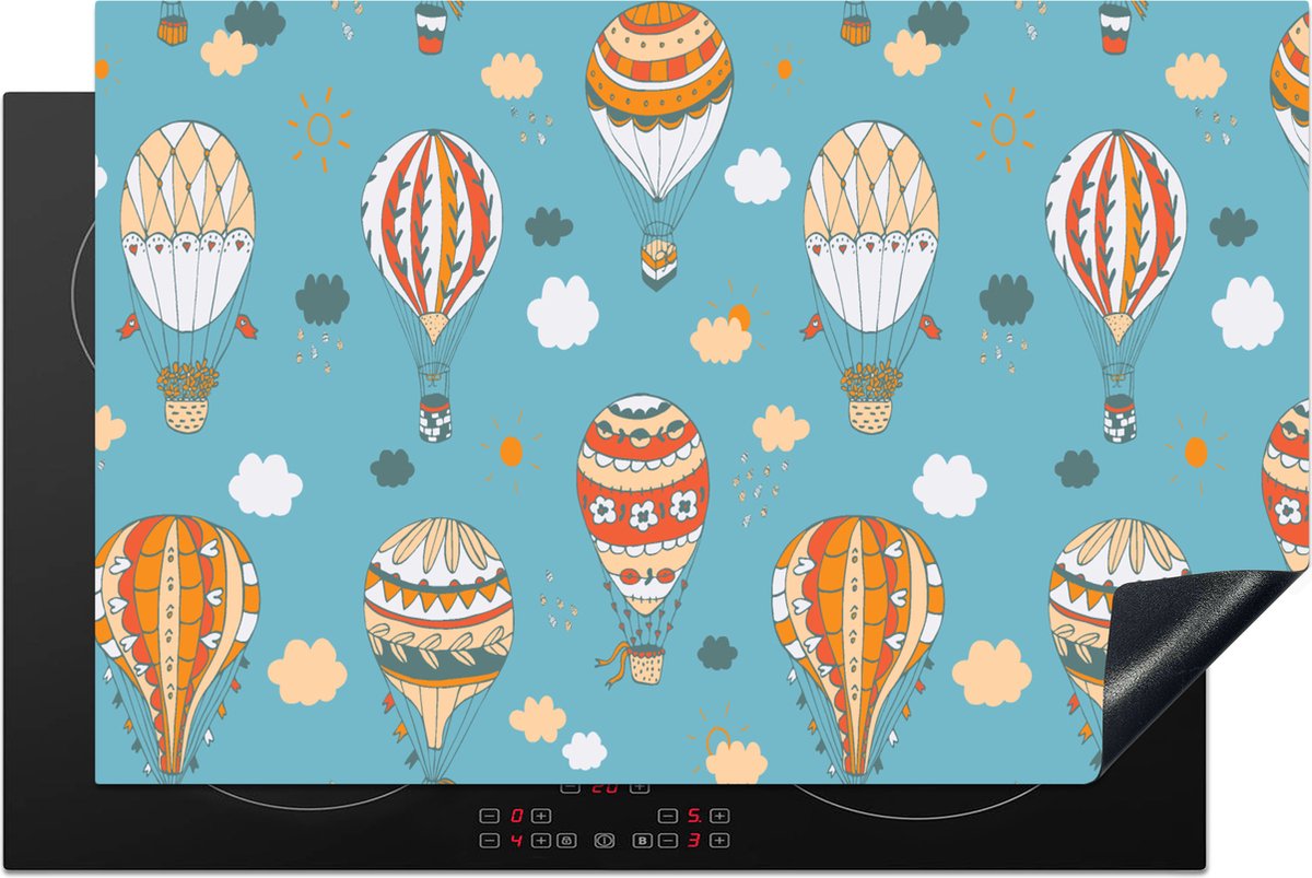 KitchenYeah® Inductie beschermer 81x52 cm - Retro - Luchtballon - Pastel - Kinderen - Design - Kookplaataccessoires - Afdekplaat voor kookplaat - Inductiebeschermer - Inductiemat - Inductieplaat mat