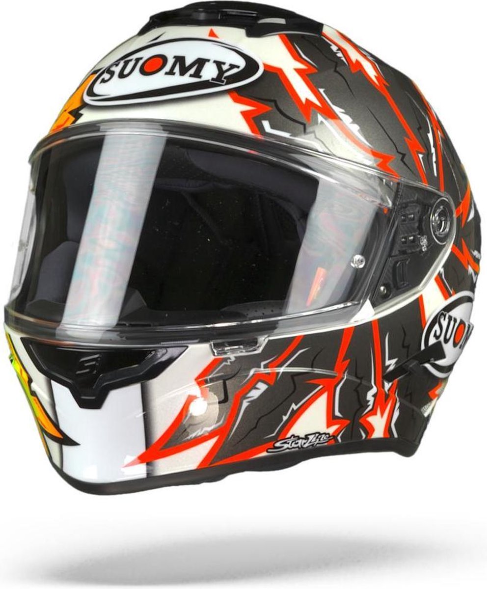 Suomy Stellar Apache Wit Zwart Geel Integraalhelm - Motorhelm - Maat XL