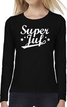 Super juf cadeau t-shirt long sleeve zwart voor dames XS