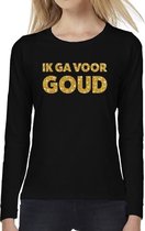 Ik ga voor GOUD glitter tekst t-shirt long sleeve zwart voor dames- zwart  ik ga voor goud shirt met lange mouwen voor dames XXL
