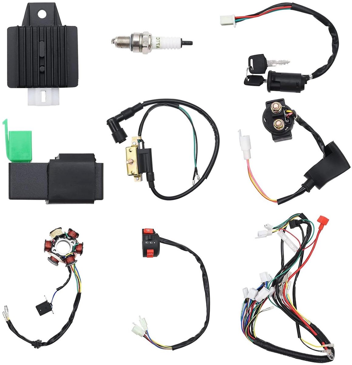 Allecto Plus - Compleet elektrisch bedradingssysteem voor 50ccm 70ccm 90ccm 110ccm 125ccm ATV - Met CDI en spoel - Geschikt voor Quad - Buggy - Go Kart (9-delige set)
