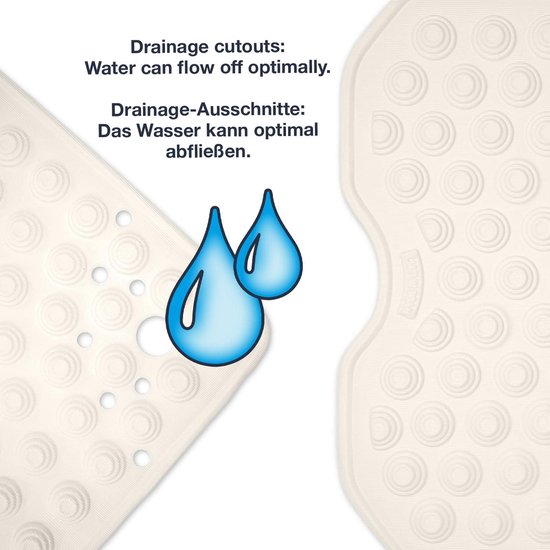 Badmat antidérapant pour le bain Tapis de douche crème-demi-rond 58cm lavable à 60 degrés - Tapis antidérapant pour douche ou bain - Badmat très robuste