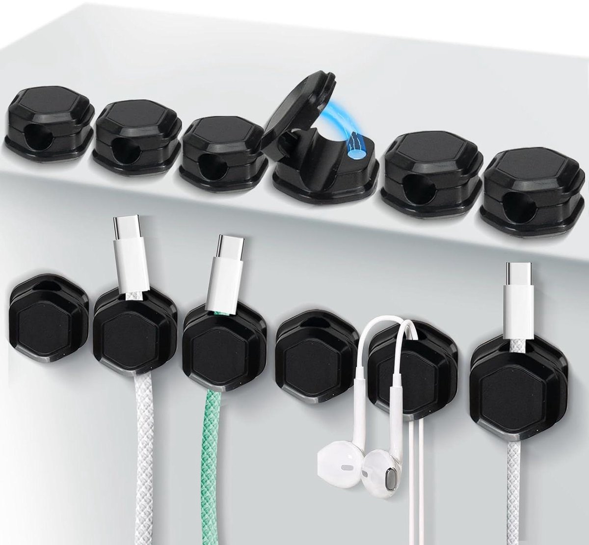Inovra Plus - Magnetische kabelclips (12 stuks) met sterke hechting voor kabelmanagement op bureau en meer