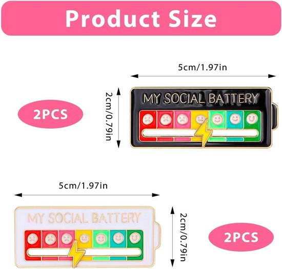 2 stuks My Social Battery Badge, Sociale Batterij Pin voor 7