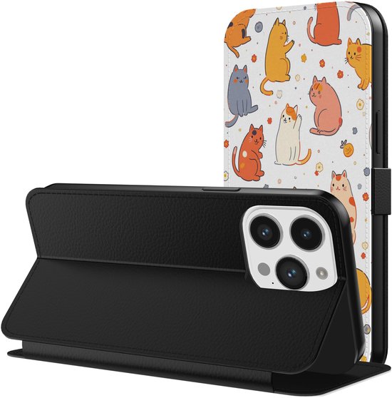Étui de téléphone Smartphonica adapté à iPhone 15 Pro Max Housse de Bookcase en similicuir avec languette magnétique et porte-cartes avec imprimé Chats adapté à iPhone 15 Pro Max