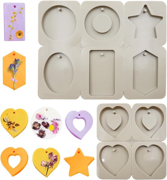 burkfeeg 2 stuks zelfgemaakte zeepvormen, handgemaakt, om op te hangen, vormen van siliconenhars, met ophanggat voor het maken van handgemaakte sieraden