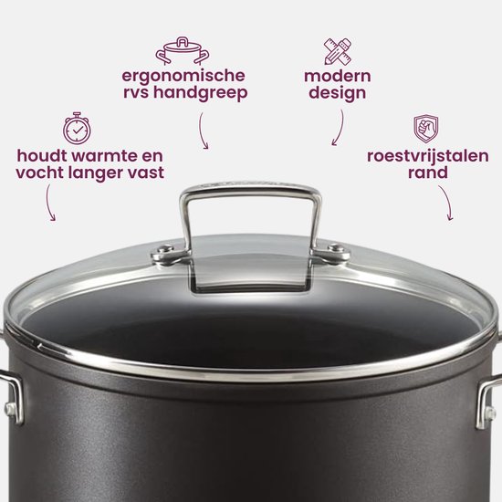 Glazen deksel met RVS handgreep, die warmte en vocht langer vasthoudt.