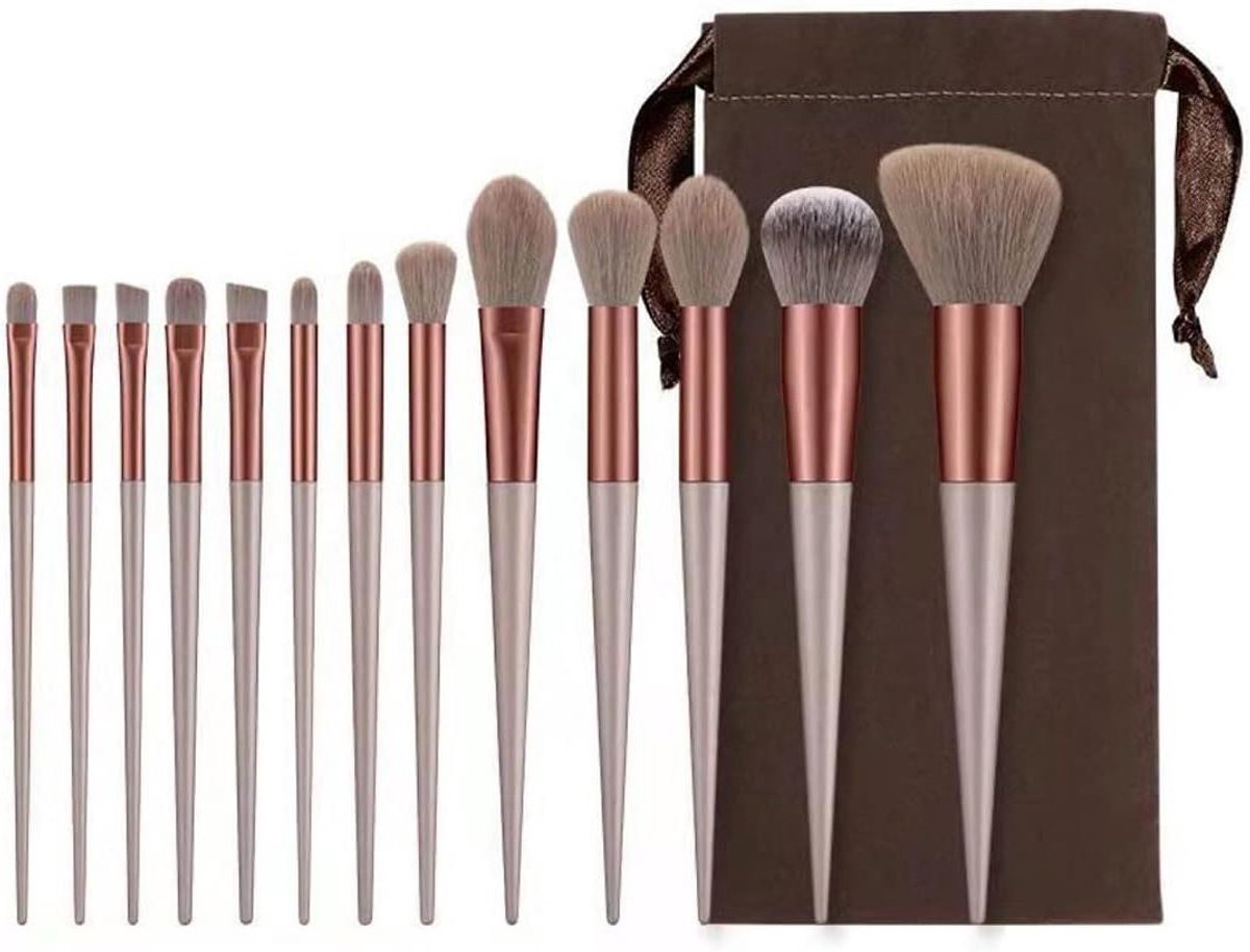 Allecto Plus - 13-delige kwastenset voor professionele make-up applicatie met synthetische haren - poeder foundation oogschaduw blush bruin - make-upkwasten en tools